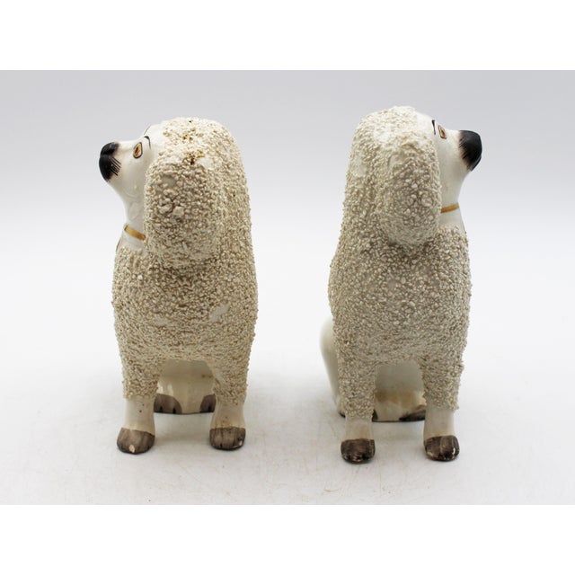 Staffordshire Circa 1891-1911 English Pair of Staffordshire Ceramic Poodle Dogs For Sale - Image 4 of 8
