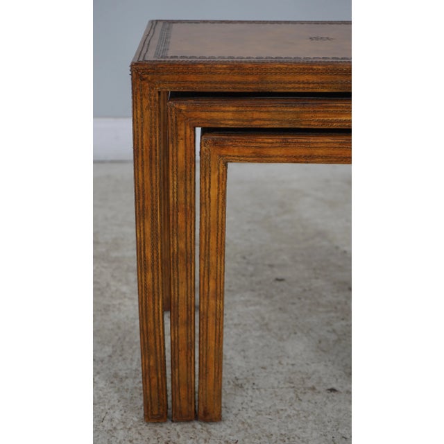2010s Maitland Smith 3 Stack Leather Surface Nesting Tables For Sale - Image 5 of 13