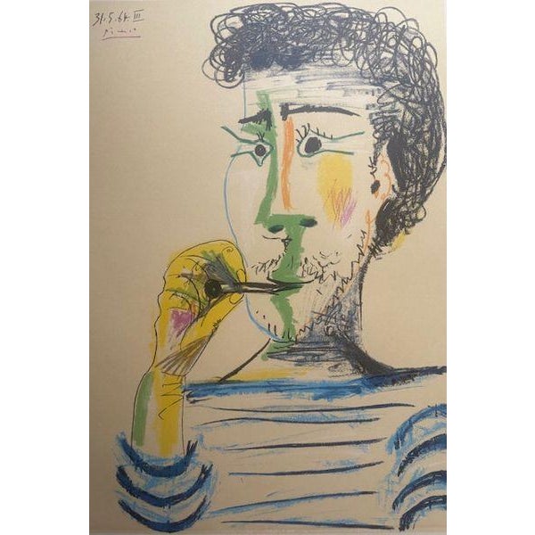 Pablo Picasso - Man With Marinière and Cigarette, Signed Lithograph For Sale - Image 4 of 4
