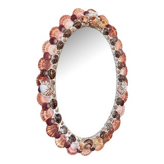 Coastal Sculptural Scalloped Nautilus SeaShell Oval Wall Mirror For Sale