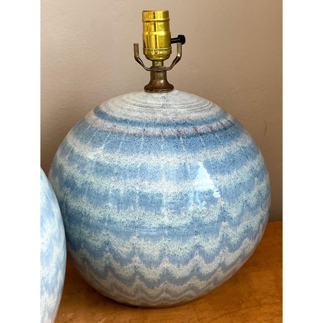 Cerulean Vintage Blue Glazed Ceramic Table Lamps - Set of 2 For Sale - Image 8 of 18