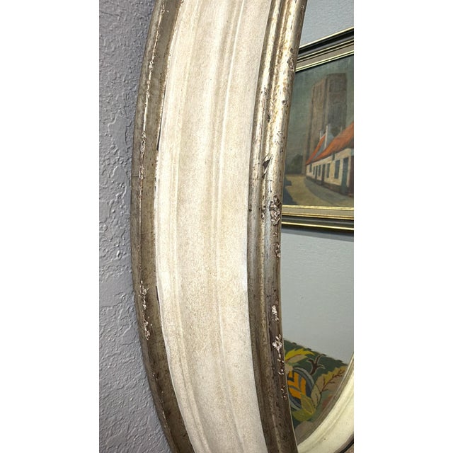 Vintage Neoclassical Oval Wall Mirror W/ Silver Leaf For Sale - Image 4 of 5