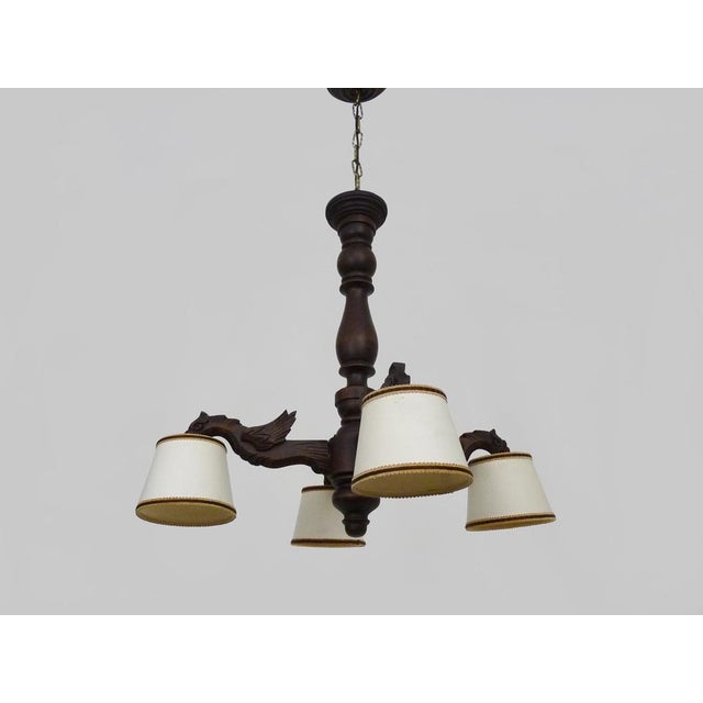 Wood Dragon 4-Light Chandelier in Hand-Carved Wood, 1950s For Sale - Image 7 of 11