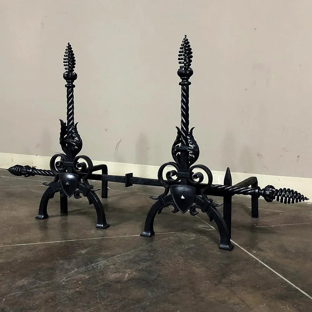 Pair 19th Century Country French Wrought Iron Andirons For Sale - Image 12 of 12