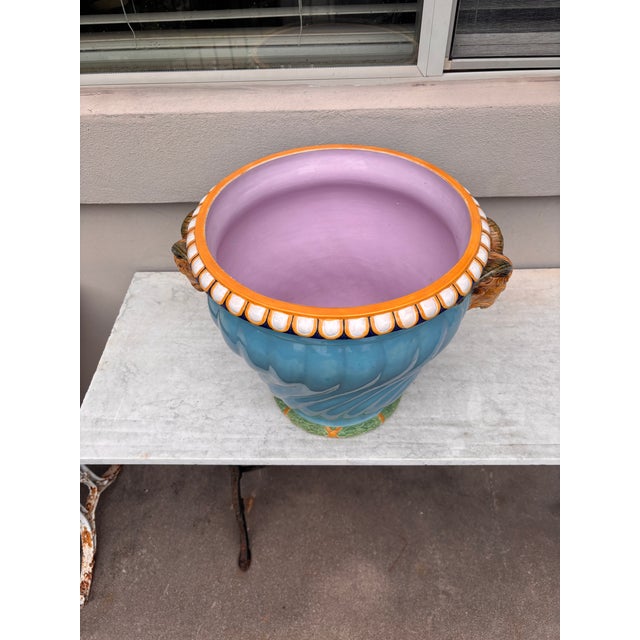 Minton Large 19th Century Aqua Majolica Jardiniere Minton For Sale - Image 4 of 8