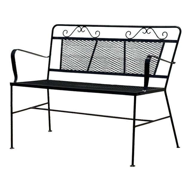 Vintage Woodard Style Wrought Iron Mesh Patio Bench For Sale