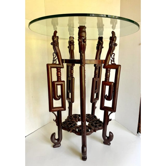 Mid 20th Century Asian Rosewood Hongmu Dragon Glass Side Table For Sale - Image 13 of 13