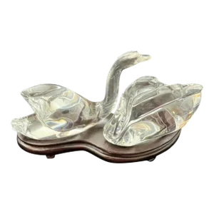 Vintage Signed Baccarat Crystal Swan Figurines, France- a Pair