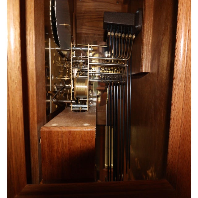 American Hermle North America Red Oak Moonphase Grandfather Clock For Sale - Image 3 of 18