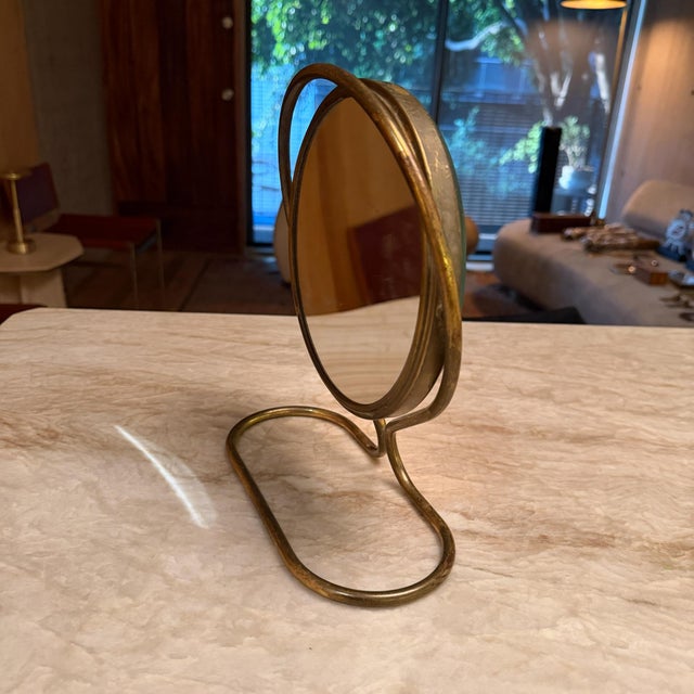 Vintage Brass Swivel Vanity Mirror Hollywood Regency Mid Century Era For Sale In San Diego - Image 6 of 9
