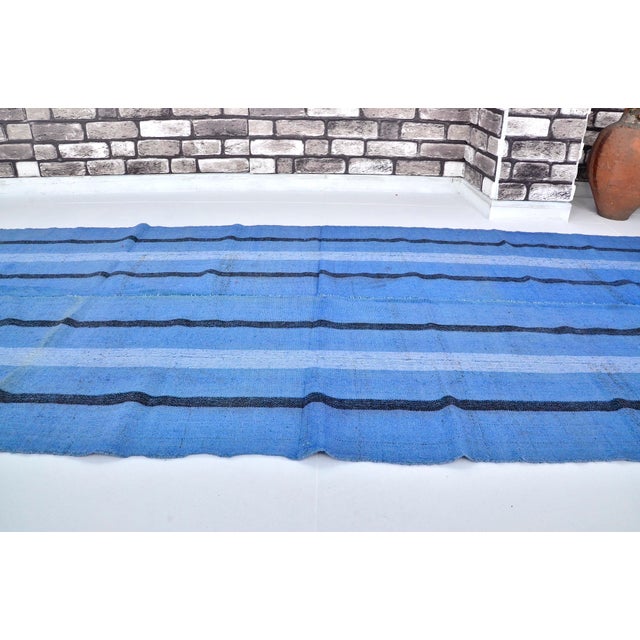 1960s Blue Vintage Turkish Stripe Kilim For Sale - Image 5 of 10