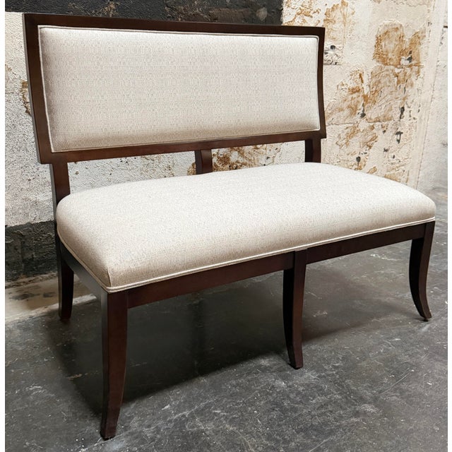 Custom dining banquette or settee handcrafted by Björk Studio using a solid maple hardwood frame with a dark Espresso...