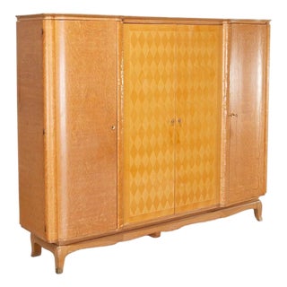Antique European Art Deco Blonde Wood Wardrobe Armoire Cabinet 1940s, Sold as-Is For Sale