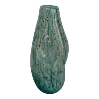 Currey & Company Modern Blue Glass Tyne Vase For Sale