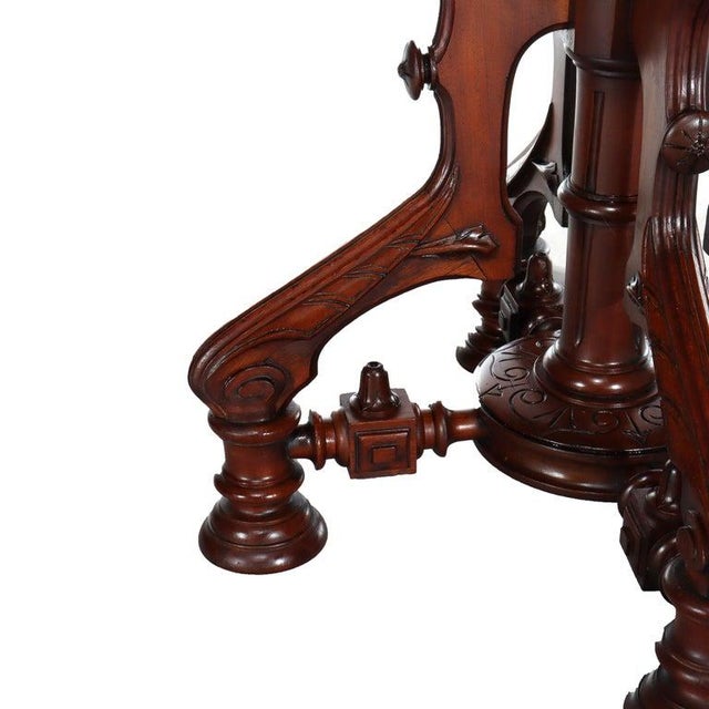 Traditional Brooks (Attr) Renaissance Revival Chip Carved Walnut & Burl Center Table C1890 For Sale - Image 3 of 16
