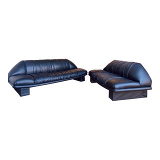 Post Modernist Style Rouched Black Sofa Set For Sale
