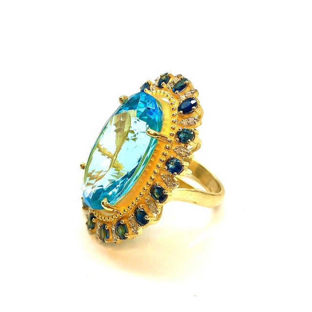 Bochic "Orient" Vintage Diamond, Blue Sapphire & Topaz Ring Set In 18K Gold & Silver For Sale In New York - Image 6 of 18