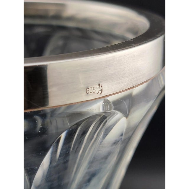 Art Deco Antique Tall 8 inch 19th C. Cut crystal vase with 835 European silver collar rim For Sale - Image 3 of 12