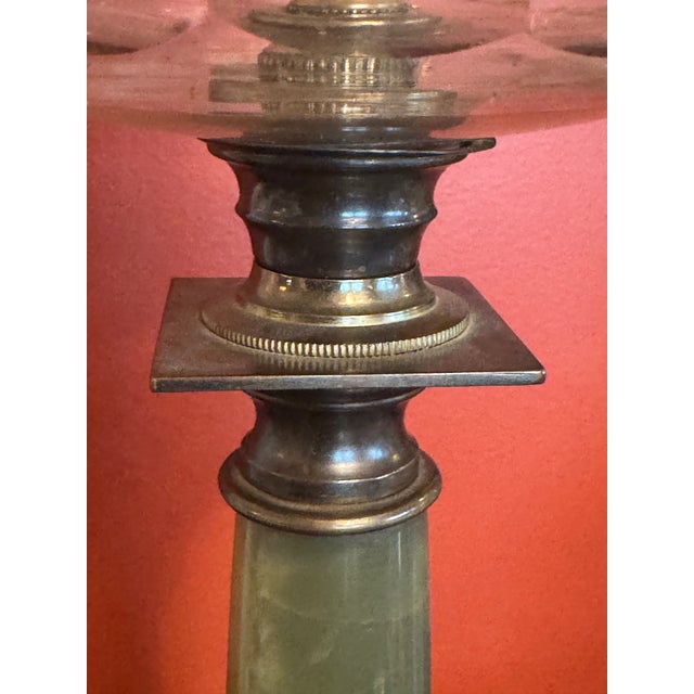 Metal Antique 19th Century Heavy Crystal and Onyx Brass Converted Oil Lamp For Sale - Image 7 of 11