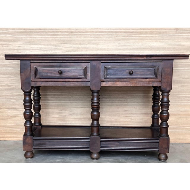 Early 20th Spanish Large Side Table with two drawers or Large Nightstands For Sale - Image 16 of 18