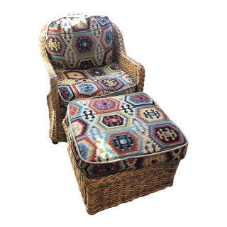 Tbv Boho Chic Wicker Chair & Ottoman For Sale