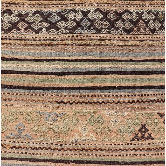 Measures: 2'8 x 9'6 Colorful Vintage Turkish Embroidered Flatweave Runner Striped Geometric Design. Keivan Woven Arts /...