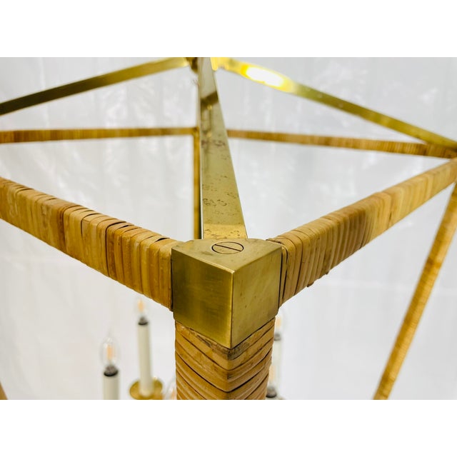 Chapman & Myers for Visual Comfort Brass & Rattan Chandelier For Sale - Image 11 of 18