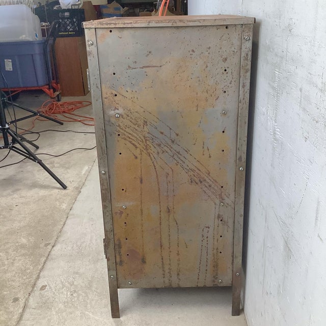 Vintage Industrial Metal Cabinet With Shelves and Weathered Patina For Sale - Image 13 of 17
