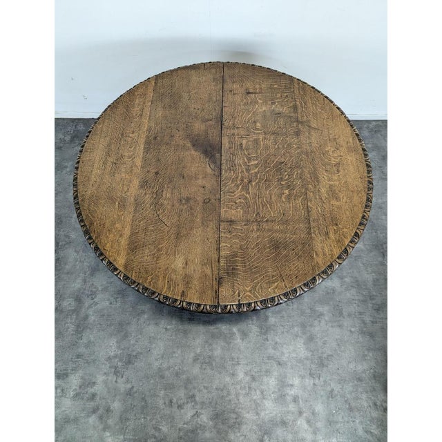 Renaissance-Style Oak Pedestal Table with Dragon Heads For Sale - Image 3 of 8