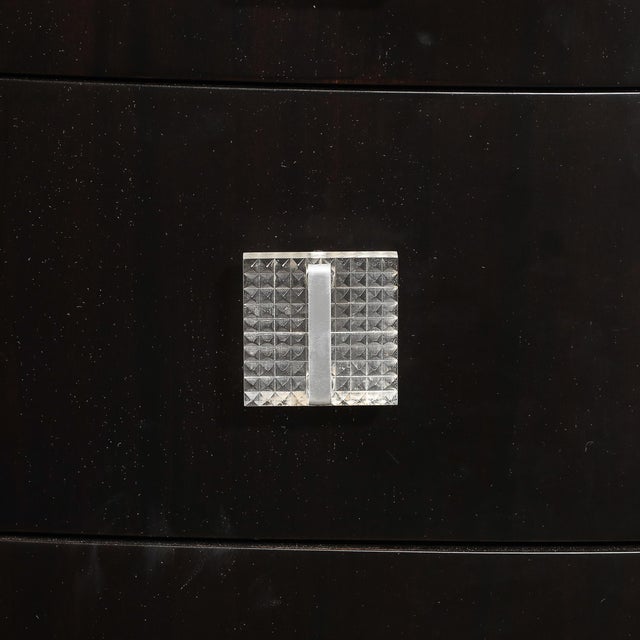 Black Art Deco Ebonized Walnut High Chest With Molded Lucite Pulls For Sale - Image 8 of 12