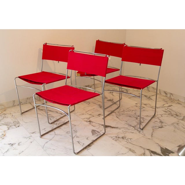 Vintage Red Delfina Chairs by Enzo Mari for Driade, 1980, Set of 4 For Sale - Image 14 of 14