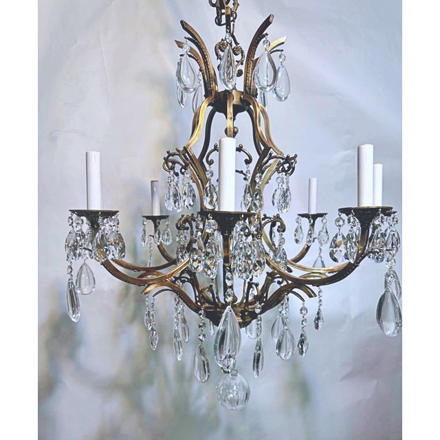 Metal 1910s French Style Brass Chandelier For Sale - Image 7 of 17