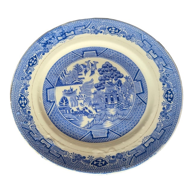 Antique Royal Grafton England Blue Willow Salad Plate With Gold Leaf For Sale