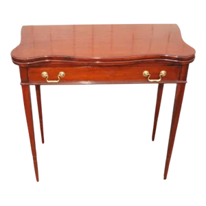 English Hepplewhite Mahogany Leather Flip Top Game Card Table, C. 1920