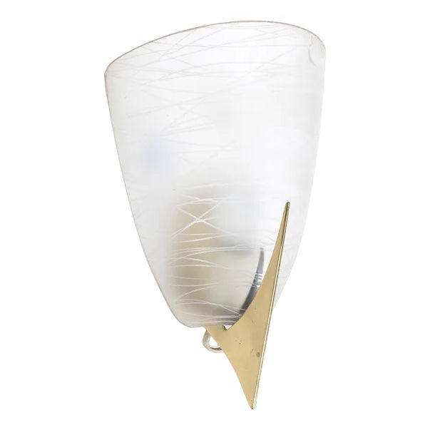 Brass Wall Lamp with Striped Glass For Sale