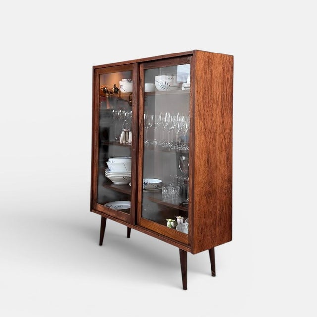 Boho Chic Danish Rosewood Display Cabinet with Sliding Doors, 1960s For Sale - Image 3 of 14