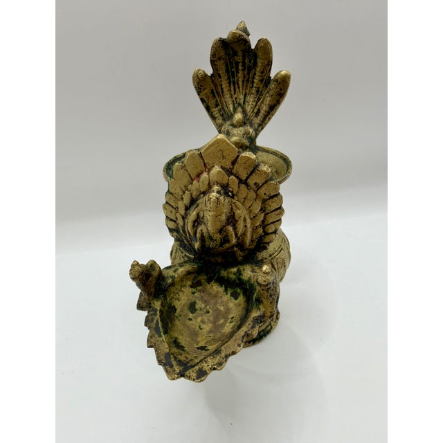 Folk Art Vintage Himalayan Brass Sukunda-Style Ritual Oil Lamp With Bird Motif For Sale - Image 3 of 7