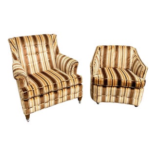 1970s Drexel Heritage Striped Club Chairs - Set of 2 For Sale