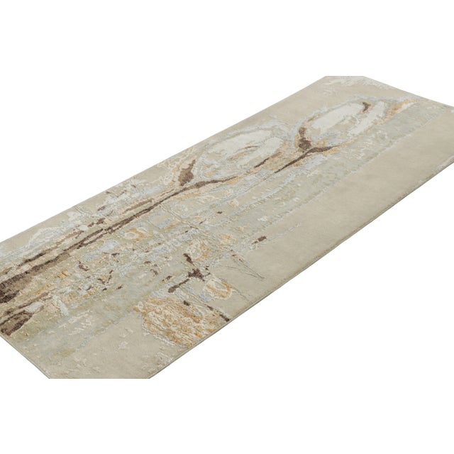 Rug & Kilim Rug & Kilim’s Abstract Runner Rug in Beige-Brown, Gold and Silver-Gray For Sale - Image 4 of 7