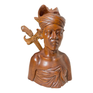 1940s Carved Wood Balinese Indonesian Man Sword Bust Sculpture Letter Opener