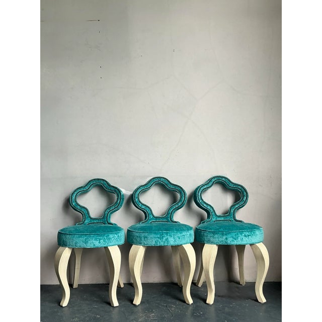 Art Deco Vintage Regency Keyhole Barstools - Set of 3 For Sale - Image 3 of 9