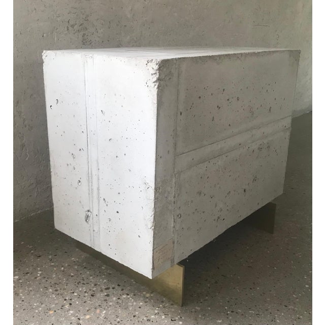 21 Century Brutalist Concrete Block Side Table with Brass Feet by E Slayton For Sale - Image 4 of 9