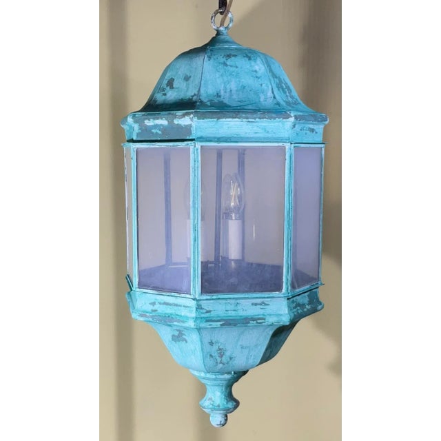 Vintage Solid Brass & Verdigris Patina Outdoor/Indoor Lantern For Sale - Image 9 of 16