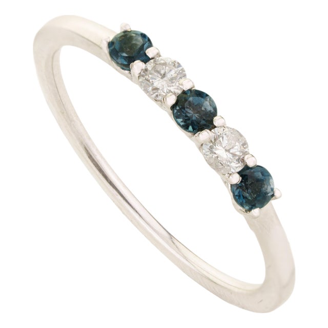 14k Gold Stackable Sapphire & Diamond Alternate Band Ring Size 5.5 For Sale