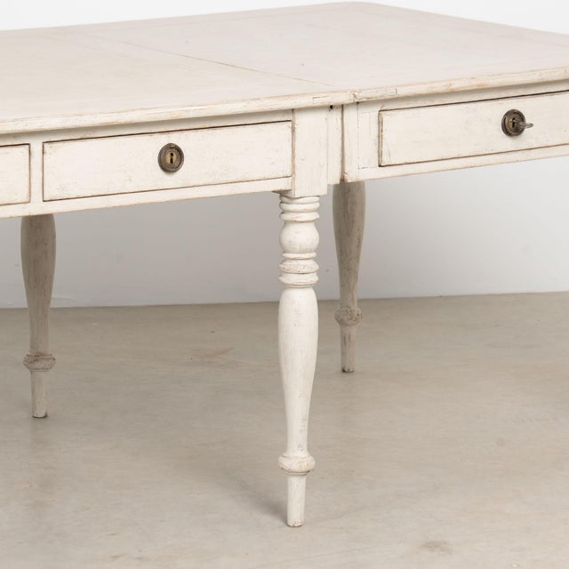 19th Century Swedish Antique White Painted Partners Desk Writing Table For Sale - Image 14 of 18