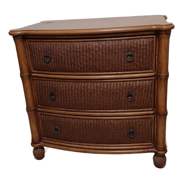 1980s Tropical Tommy Bahama Style Bachelor Chest Brown Wood 3 Drawer For Sale