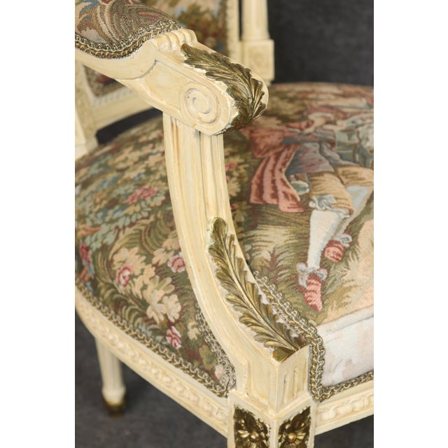 Cream Early 20th C Pair Louis XVI Style Creme Painted W/ Gold Accent Armchairs For Sale - Image 8 of 15