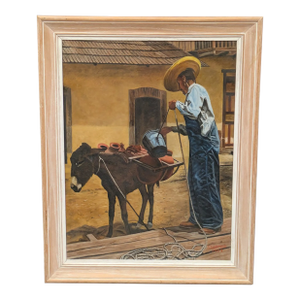 1950s Vintage South Western Painting Man With Donkey 1959 Signed Sturman