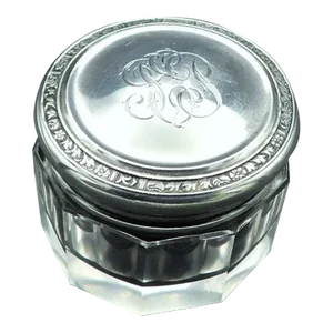 1920s Antique Sterling Silver Cut Crystal Art Deco R. Blackinton Co Rouge Jar