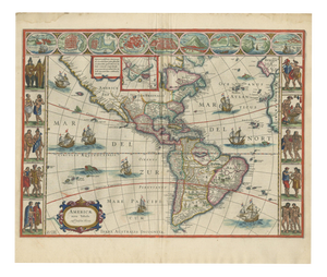 Antique Blaeu Map of America Terra Australis Incognita, 1642